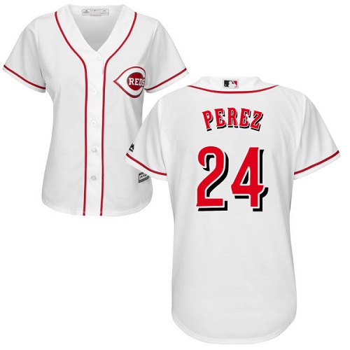 Reds #24 Tony Perez White Home Women's Stitched MLB Jersey - Click Image to Close